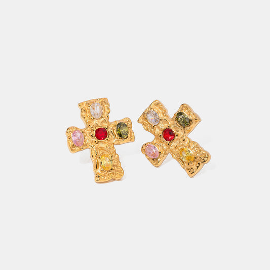 18K Gold-Plated Zircon Cross Earrings