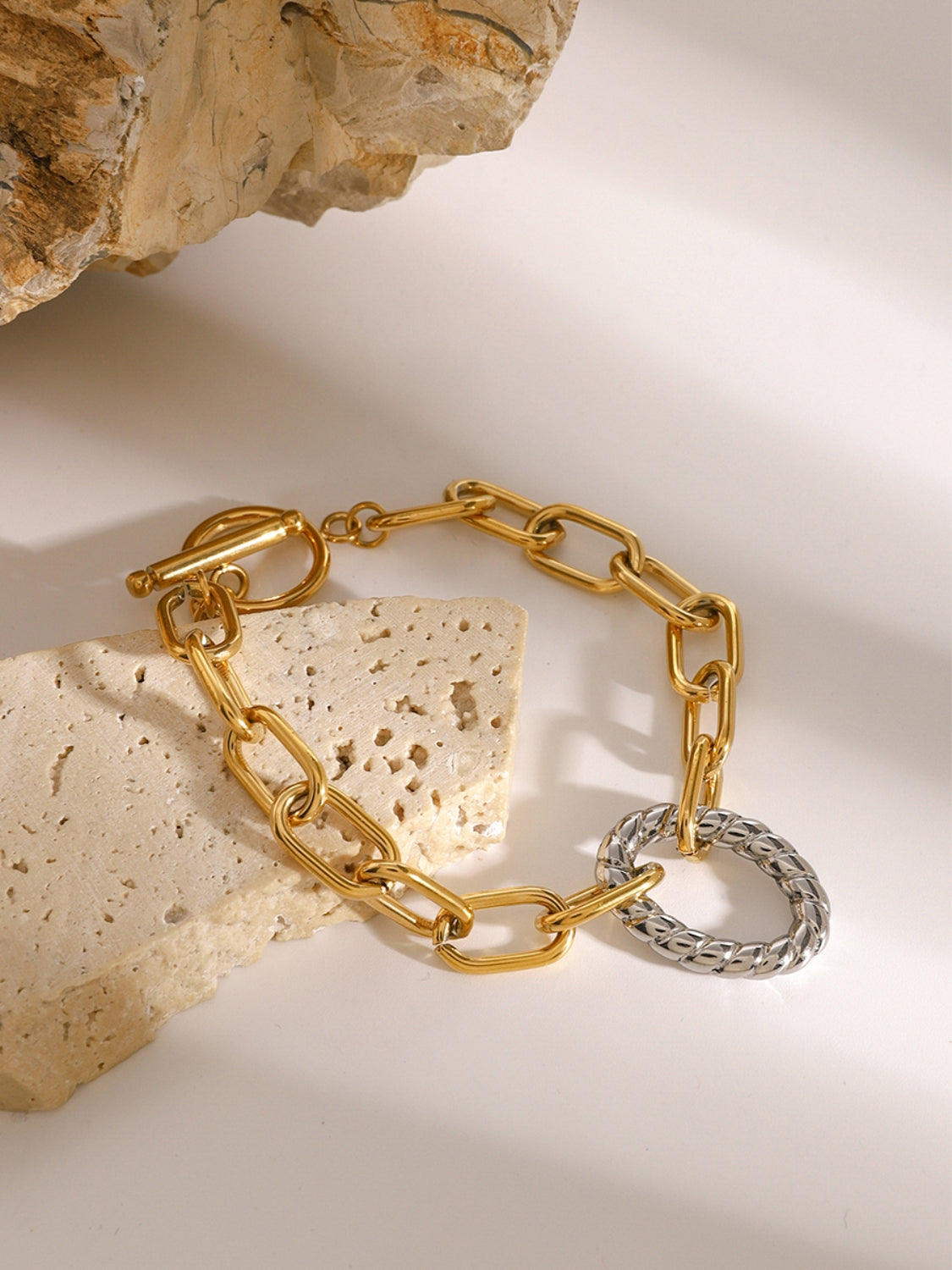 Two-Tone Stainless Steel Chain Bracelet